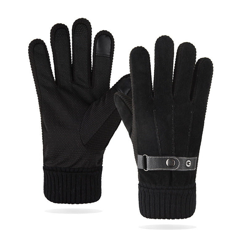 Thermal windproof touchscreen gloves for outdoor cycling in fall and winter, black pair with padded palms