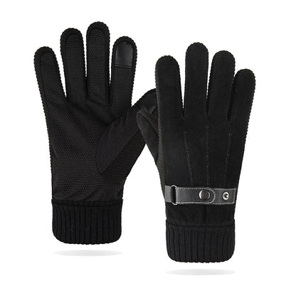 Thermal windproof touchscreen gloves for outdoor cycling in fall and winter, black pair with padded palms