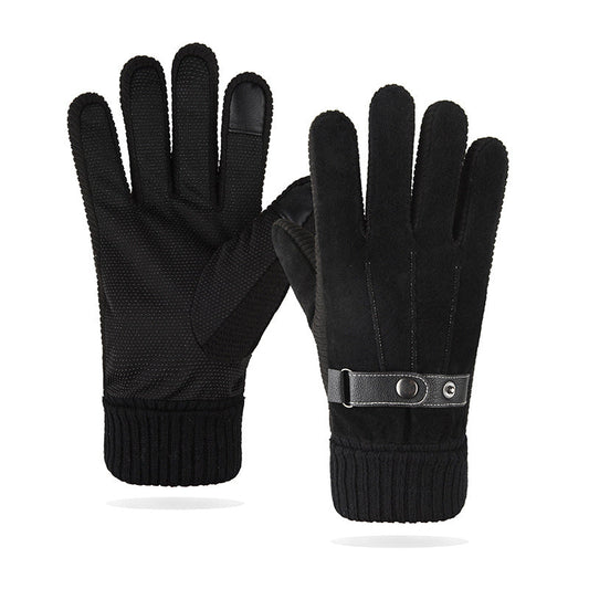Thermal windproof touchscreen gloves for outdoor cycling in fall and winter, black pair with padded palms