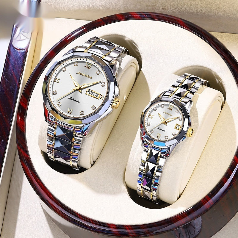 Casual mechanical watch with large dial for couples, featuring a classic wristwatch design