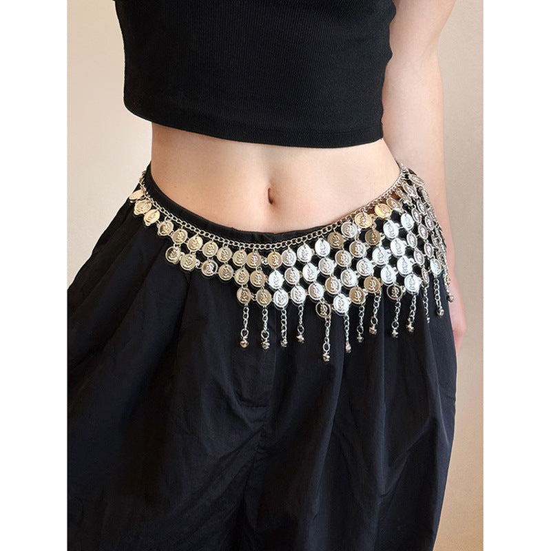 Versatile fashion tassel bell waist chain for women with dangling tassels and bell charms