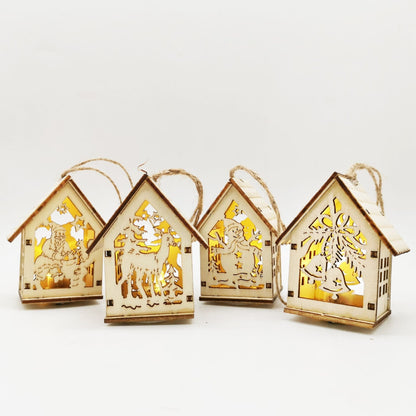 Christmas wooden craftwork small house decoration, festive miniature home ornament