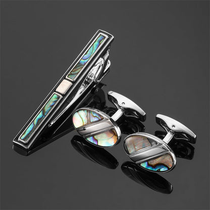Gold and silver black crystal rose enamel flower tie clip and cuff buckle set