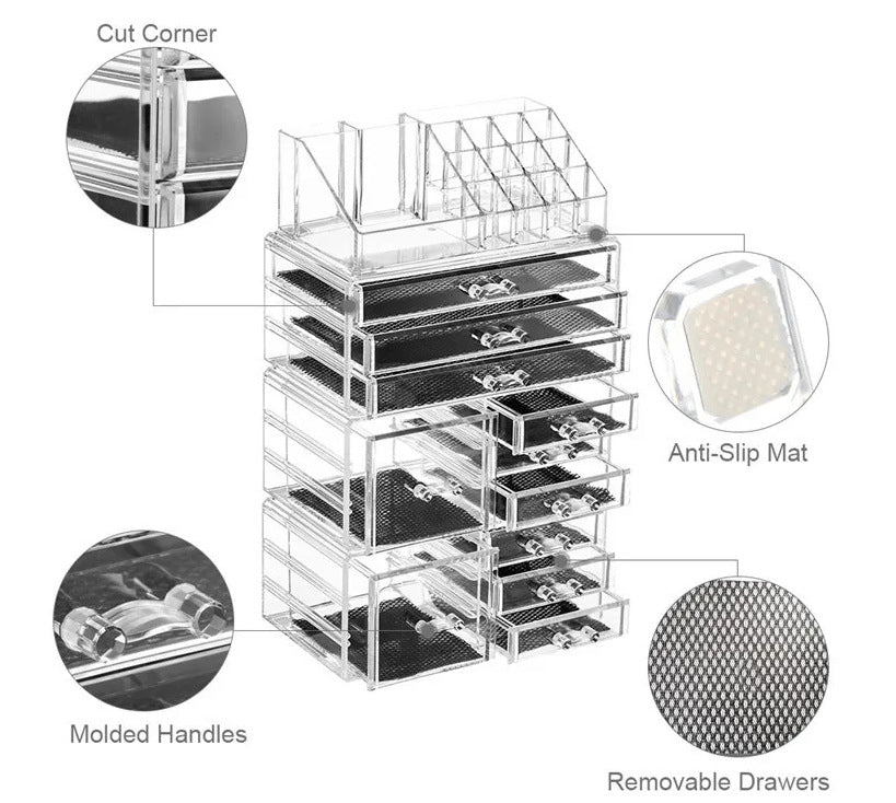 Household fashion cosmetics storage box with compartments for organizing makeup and beauty essentials