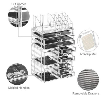 Household fashion cosmetics storage box with compartments for organizing makeup and beauty essentials