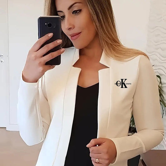Women’s petite slim-fit blazer cardigan with long sleeves and coat-style design