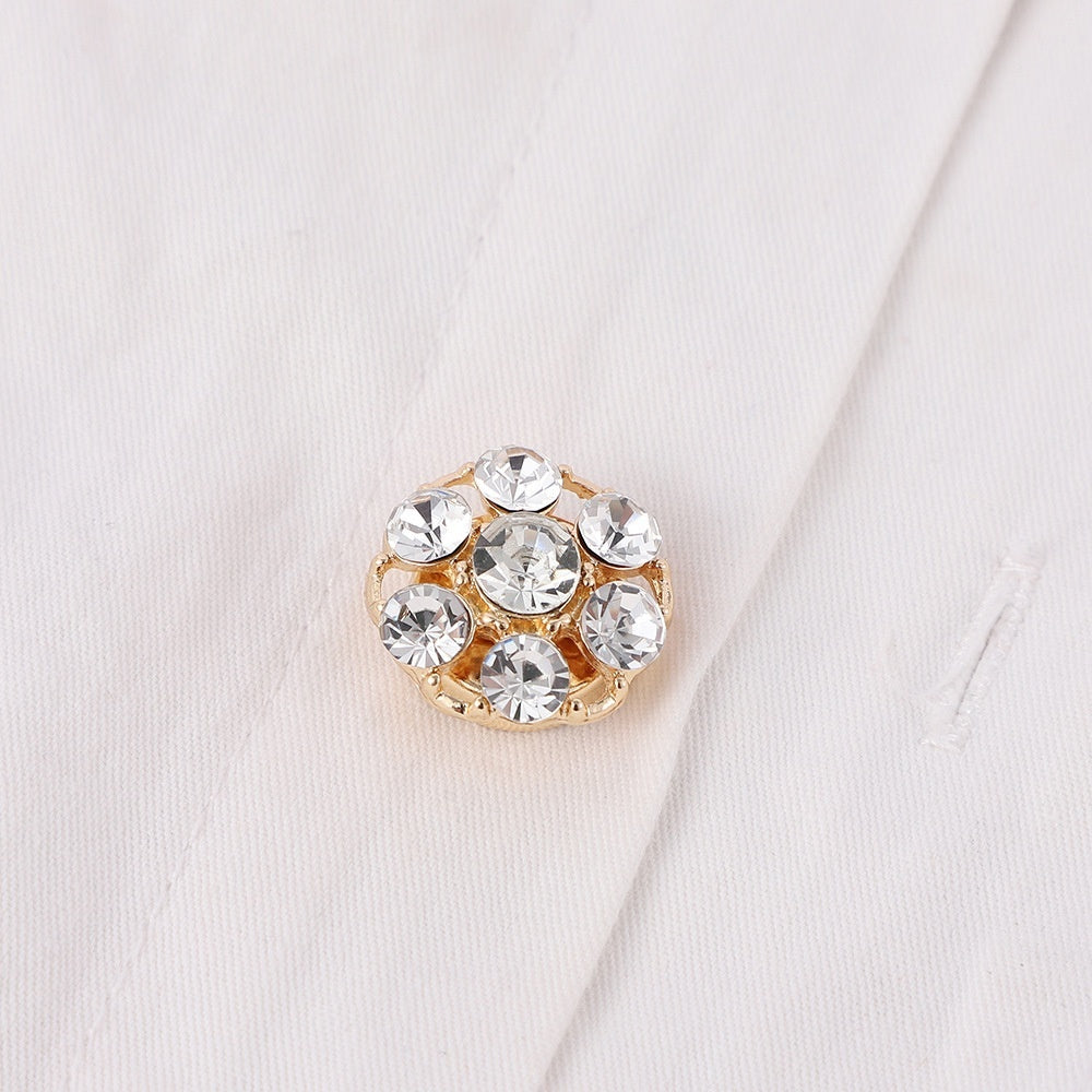 Simple multi-style inlaid rhinestone cufflinks in assorted designs and polished metal finishes
