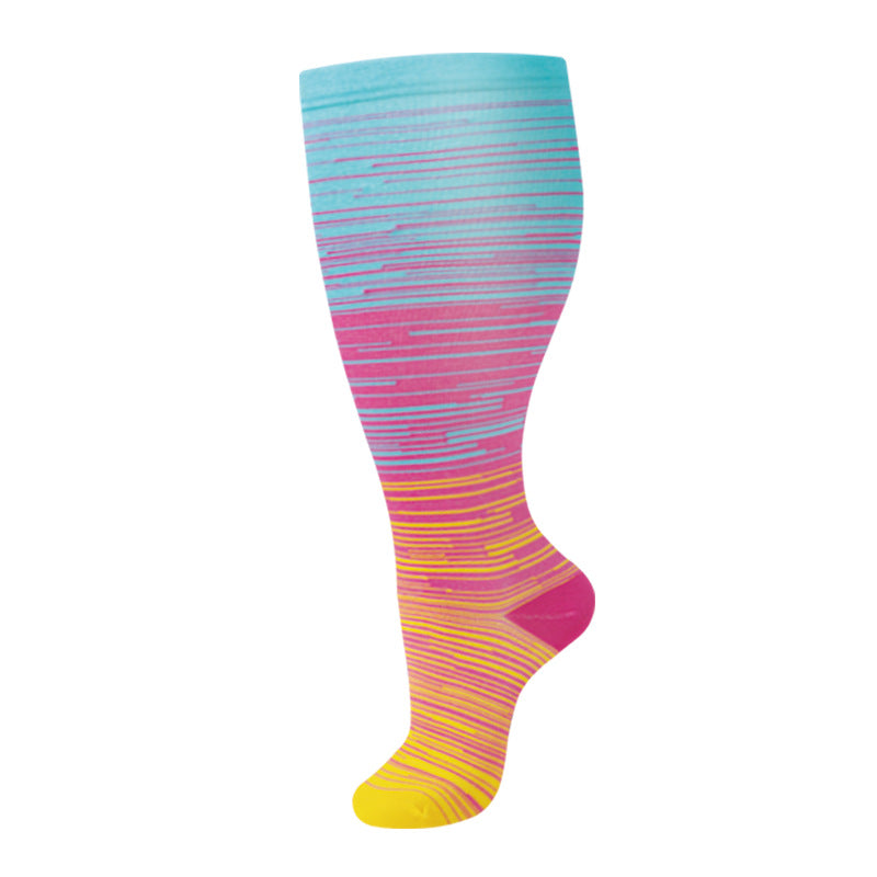 Plus-size nylon compression socks for men and women, available in assorted colors