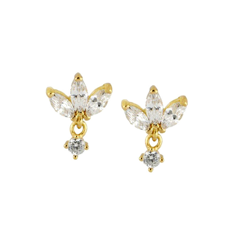 S925 silver needle stud earrings with sparkling zircon butterfly design, close-up view
