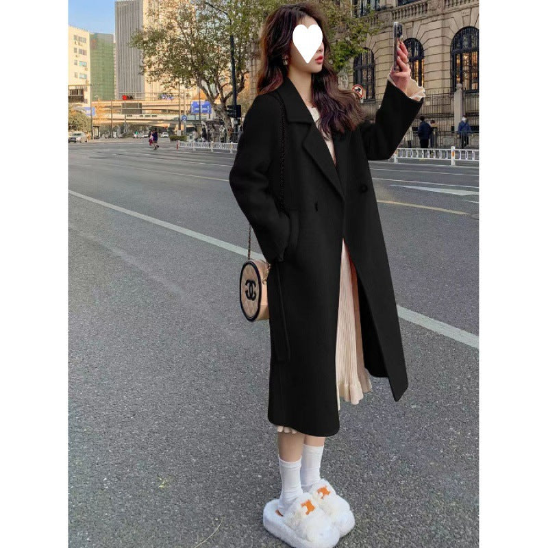 Women's double-breasted wool coat by My Store viewed from the front