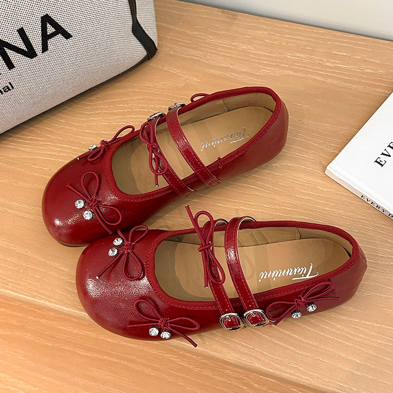 Korean women's ballet flats with double buckle Mary Jane straps for comfortable office wear