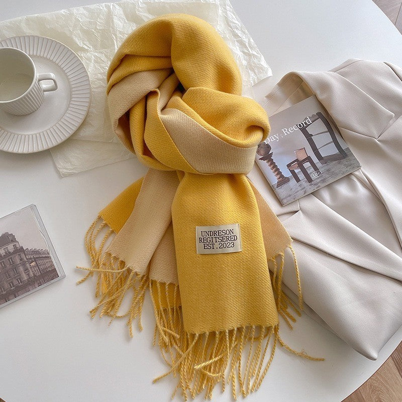 Double-sided artificial cashmere scarf for women, winter warm couple style, soft textured fabric