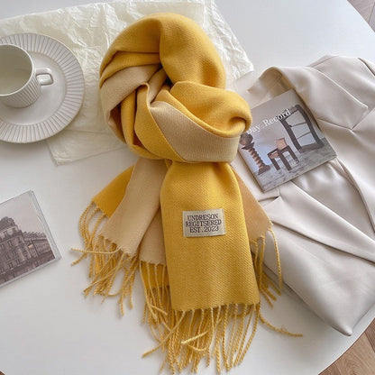 Double-sided artificial cashmere scarf for women, winter warm couple style, soft textured fabric
