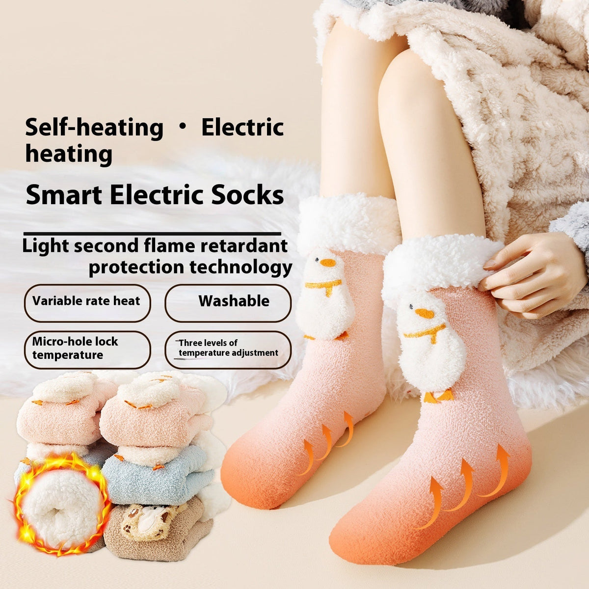 Winter warm feet electric warming and cold-proof socks by My Store layered on a neutral background