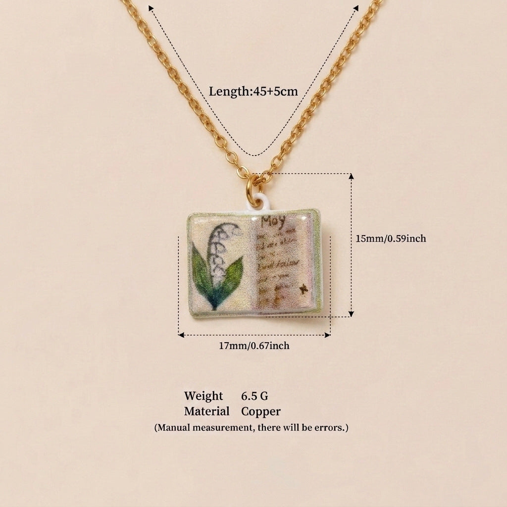 Retro book necklace for women, vintage book-shaped pendant on a delicate chain