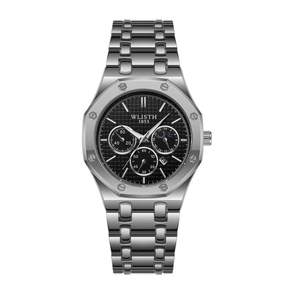 Women's luminous calendar watch with stainless steel strap and round dial, showing time and date window