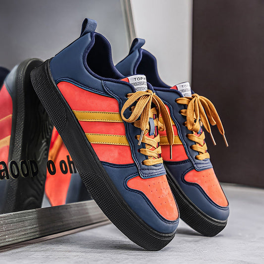 Men's striped low-top skate shoes with breathable upper, casual sneakers for all seasons