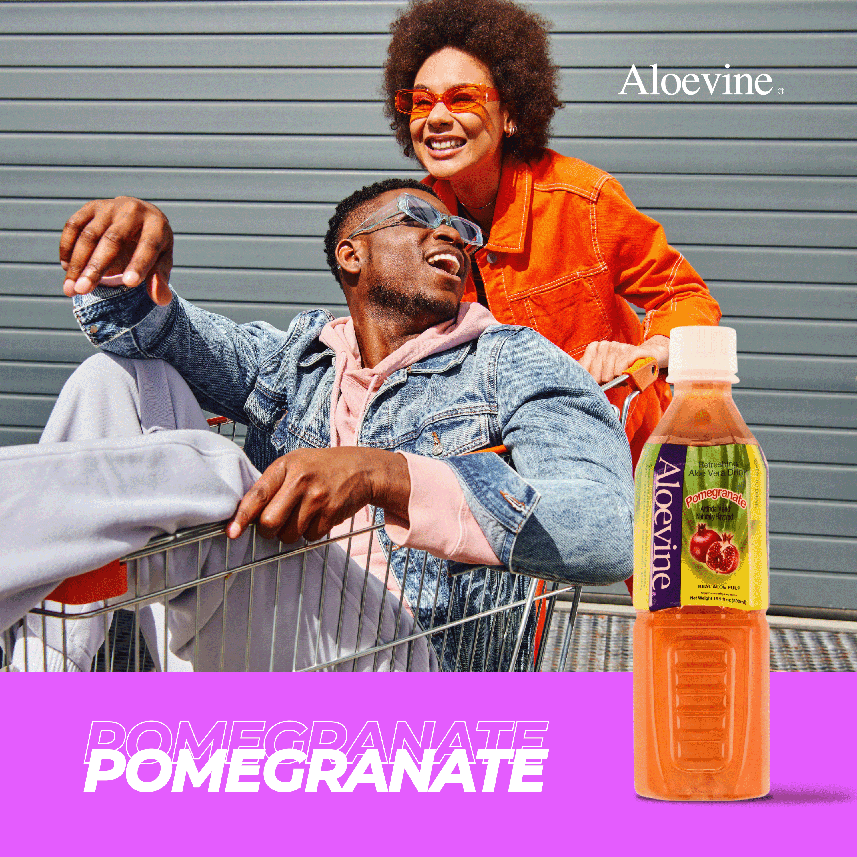 Aloevine Pomegranate Aloe Vera Drink with Aloe Pulp, 16.9 Fl Oz, 20 Count Bottles