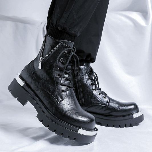British-style vintage men's side-zip boots in classic leather design with ankle-height silhouette