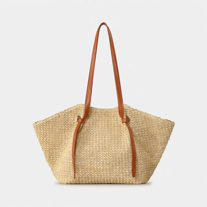 Casual large-capacity straw tote shoulder bag with woven texture and spacious design