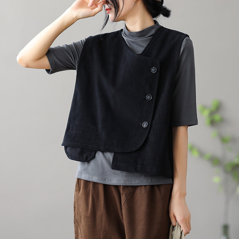 Retro women's vest casual jacket in a simple sleeveless design
