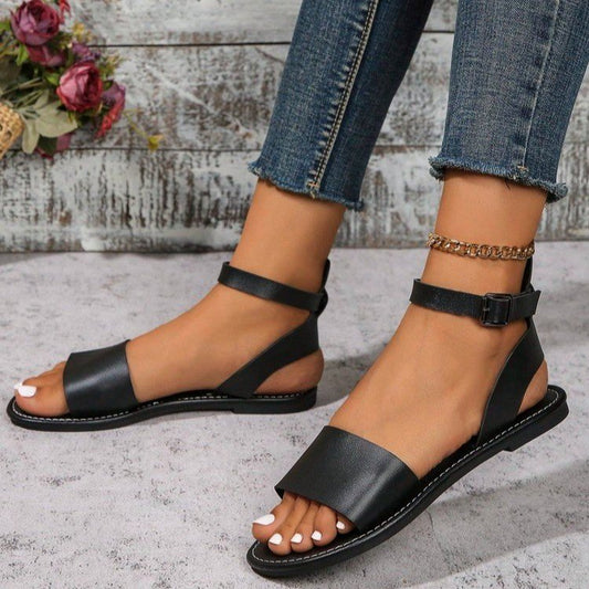 Women's plus size minimalist open toe flat sandals with comfortable design for daily wear