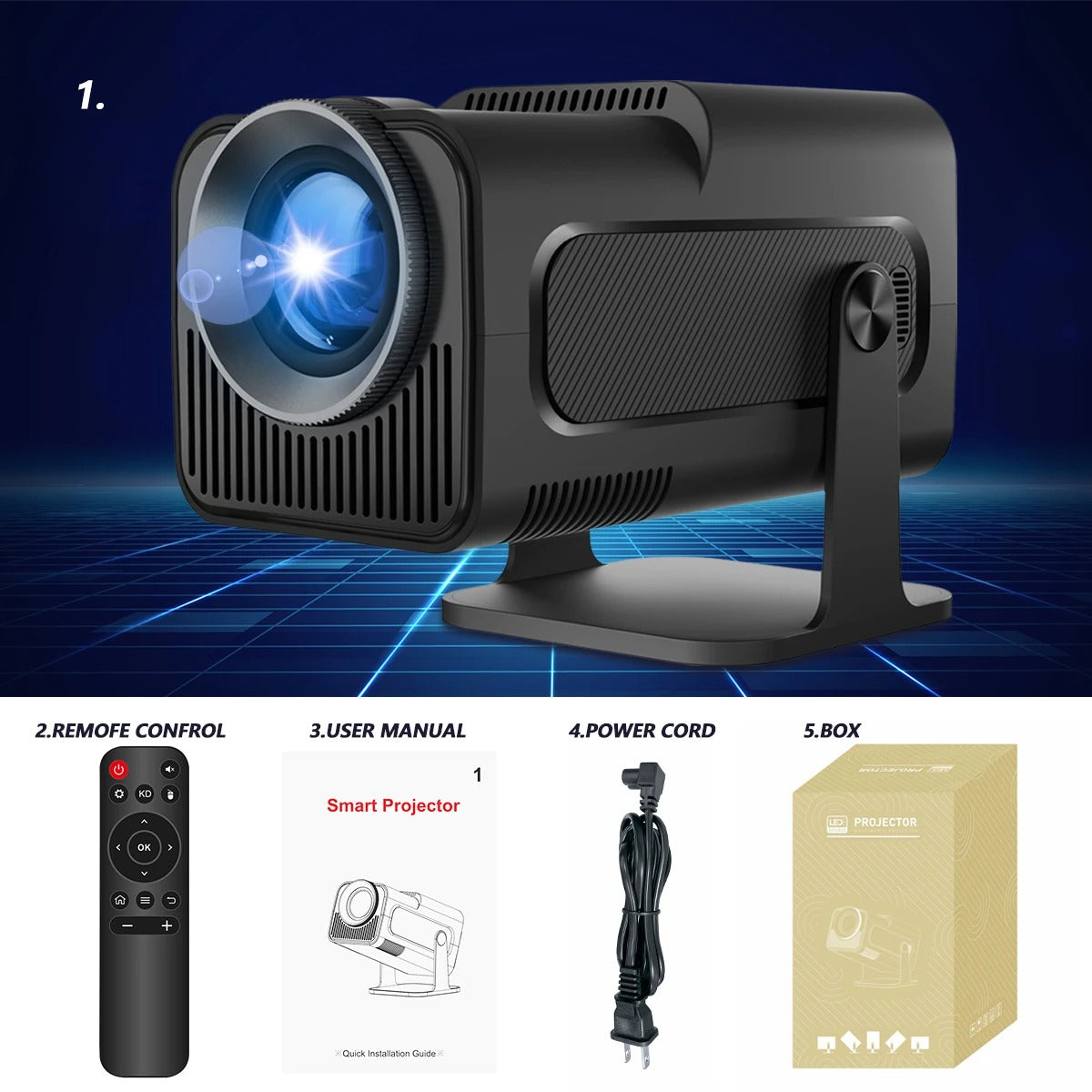 Small 4K wireless WiFi smart projector with compact design and 5G connectivity