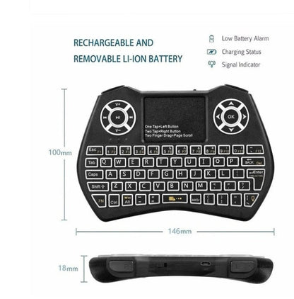 Mini wireless keyboard flying mouse combo with multi-language keyboard layout, compact black design