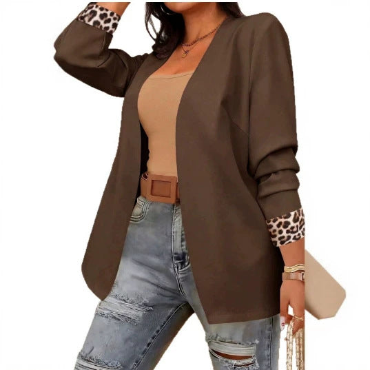 Women's leopard-print patchwork long-sleeve blazer by My Store