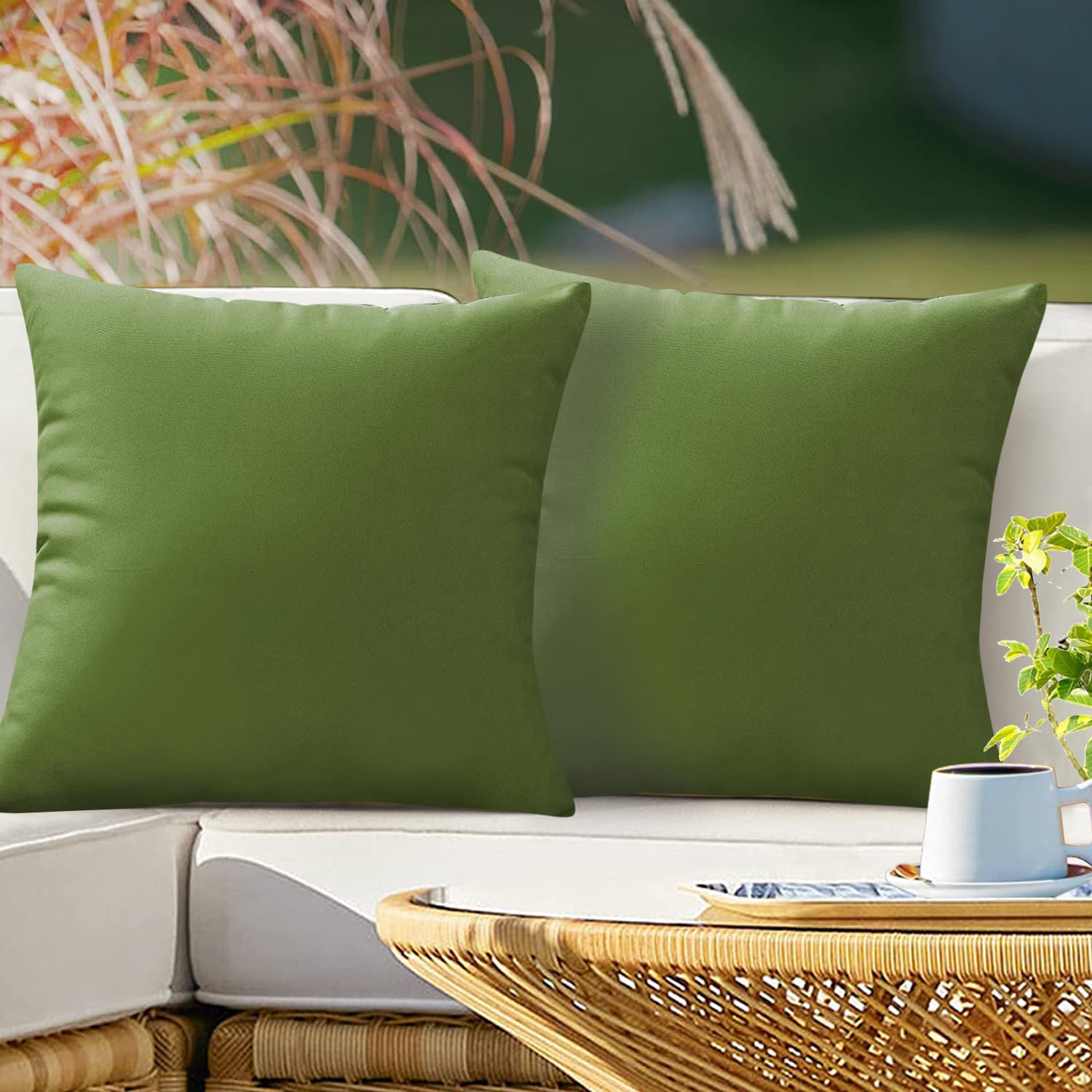 VAKADO Outdoor Waterproof Throw Pillow Covers 20X20 Set of 2 Decorative Army Green Patio Furniture Cushion Cases Outside Decor for Couch Garden Bench Porch
