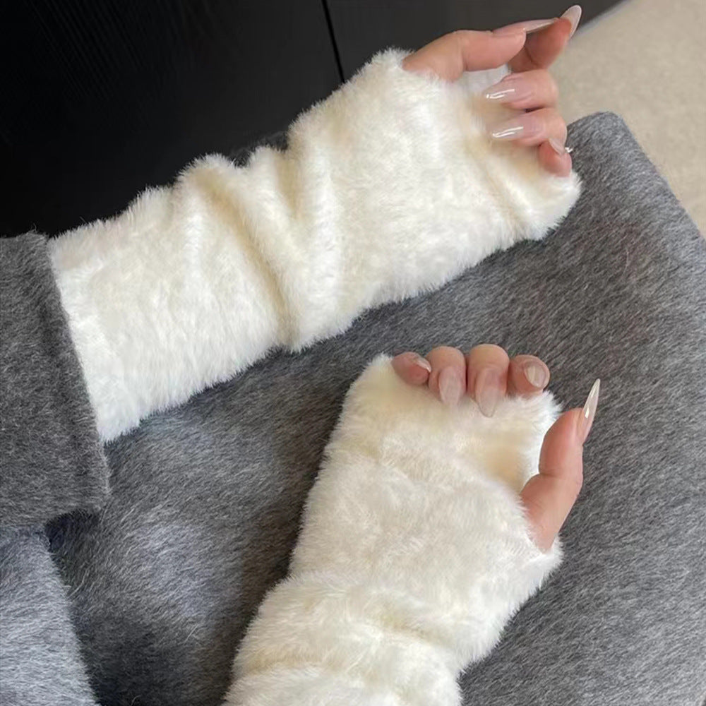 Women's plush half-finger gloves, warm versatile design