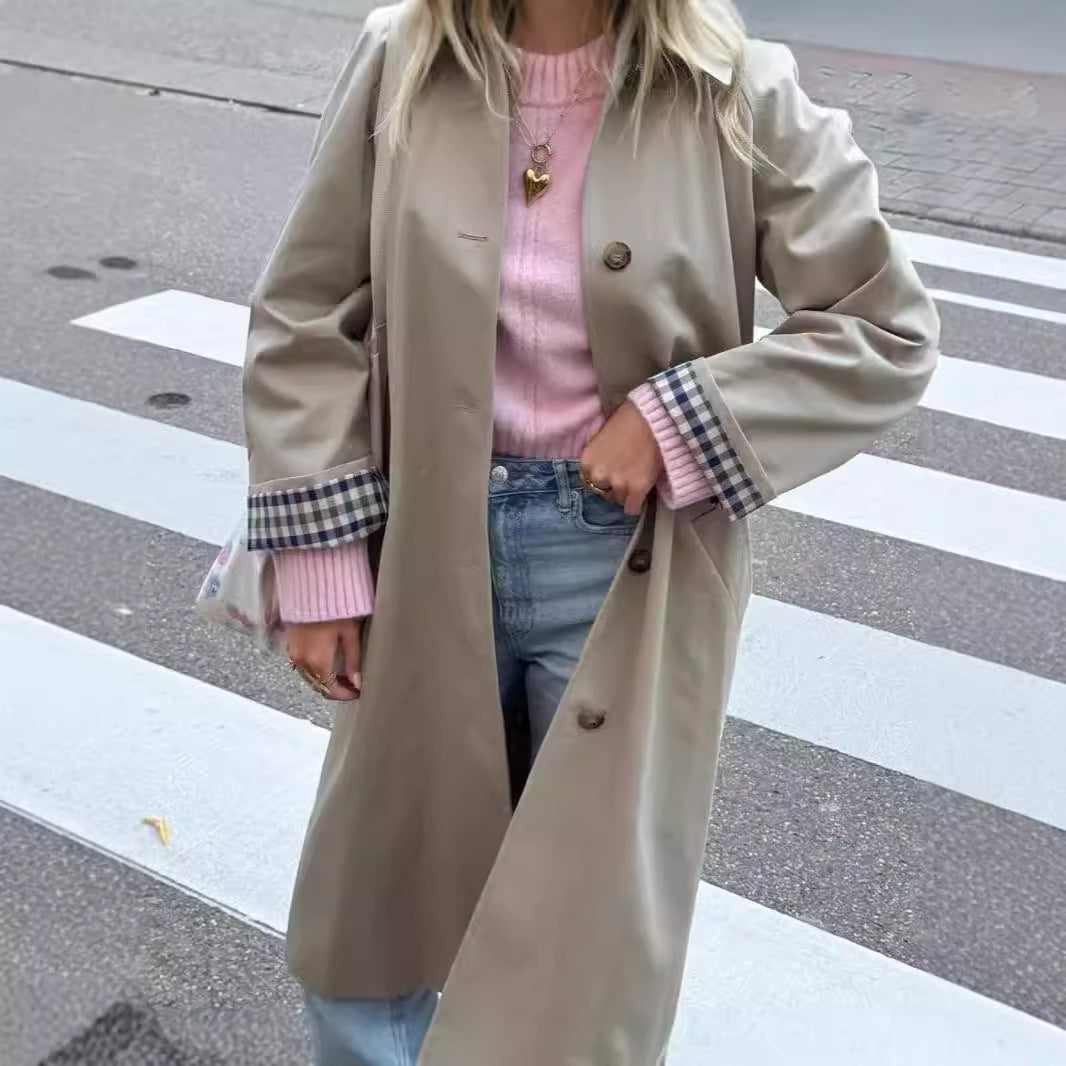 Women's khaki single-breasted polo shirt trench coat by My Store