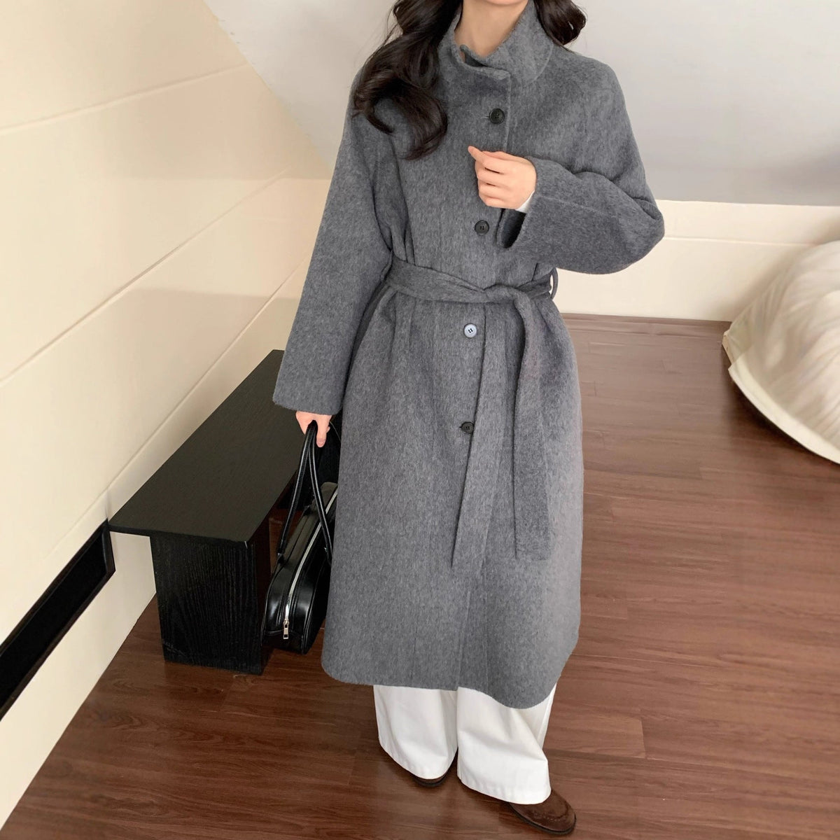 Women's long wool coat with single-breasted design by My Store