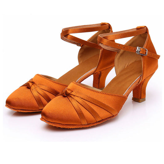 Women's Baotou Latin dance shoes with soft soles and middle heels for ballroom dancing