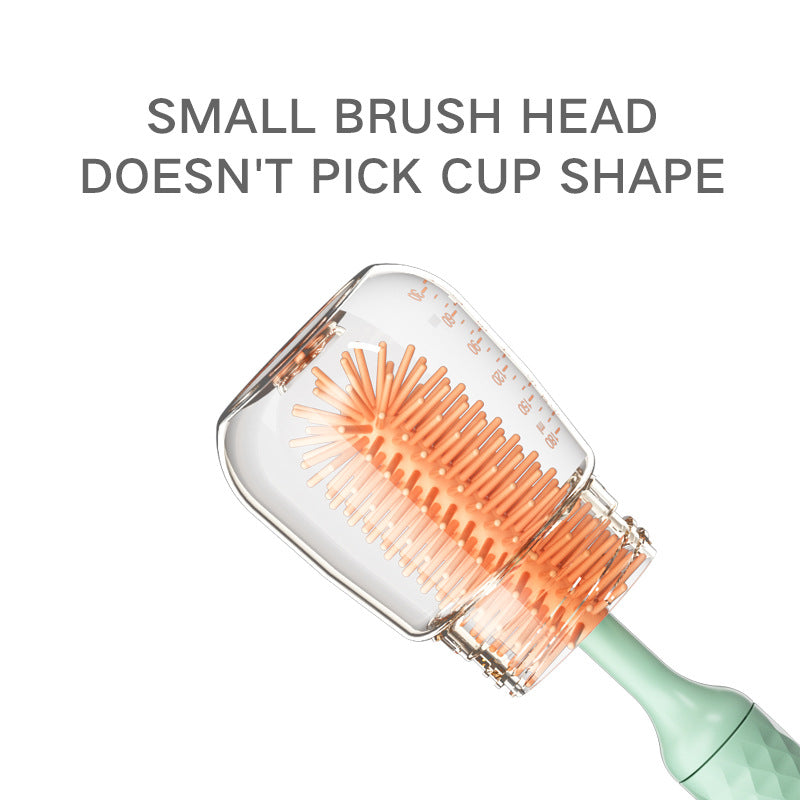 Electric silicone bottle brush with 360-degree rotating head for baby pacifiers and cups, rechargeable lithium battery