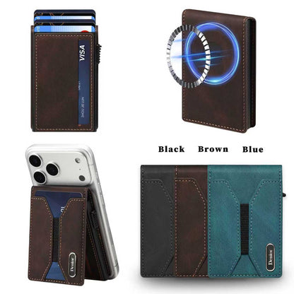 Smooth leather button-operated automatic pop-up card case wallet with elastic band, My Store brand