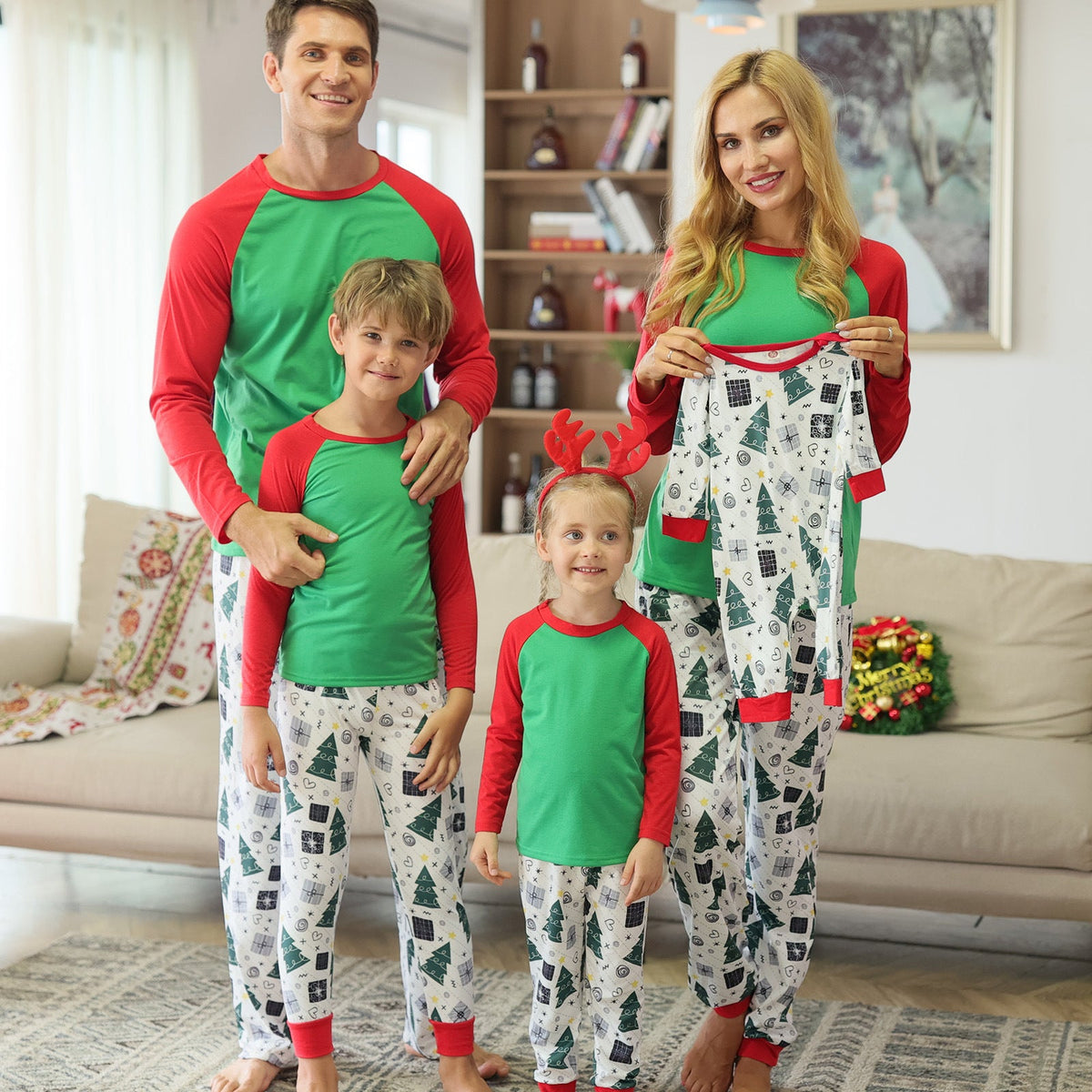 Christmas parent-child homewear with printed raglan sleeves by My Store