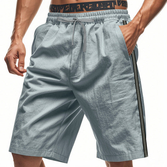 Men's beach outdoor sports shorts, breathable striped casual cropped trousers, front view