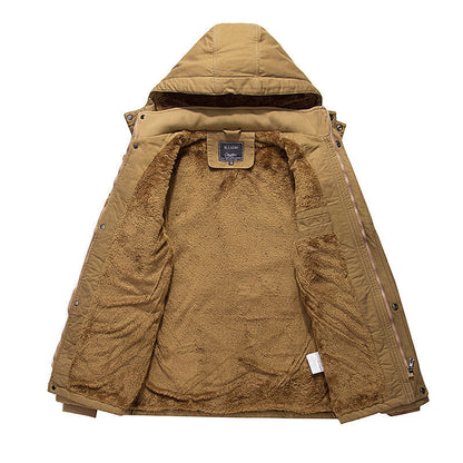 Men's Fleece Padded Jacket Mid-length Hooded Jacket