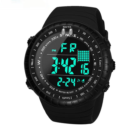 Waterproof multifunctional outdoor electronic watch for men with digital display and durable black design
