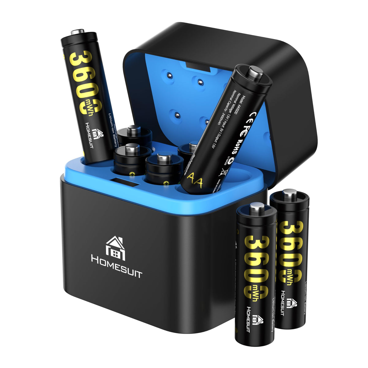 Homesuit PowerBoost AA 3600mWh Lithium Batteries with Quick Charger