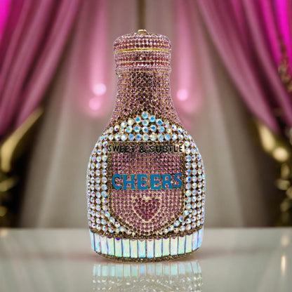 Champagne bottle rhinestone evening clutch women's bag with sparkling crystal embellishments