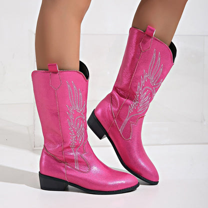 Plus-size women's tall boots for fall and winter, cross-border style, side view in black suede