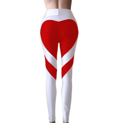 Heart-patterned patchwork butt-lifting leggings with excellent stretch, rear view”】【