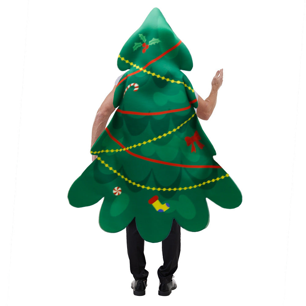 Christmas tree three-leaf vegetable plant costume with creative printed design for Christmas parties