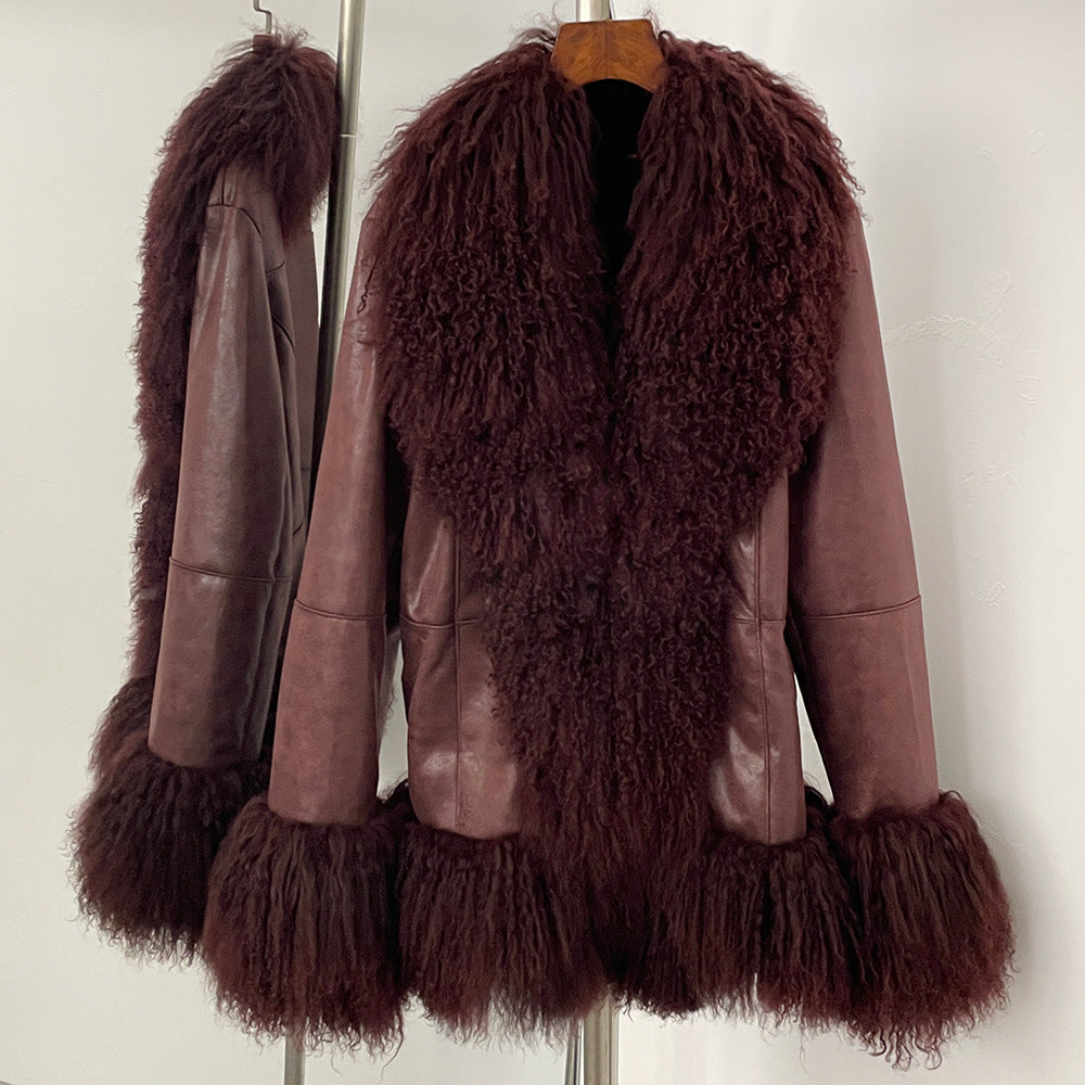 Thickened wool jacket with suede-like finish, front view