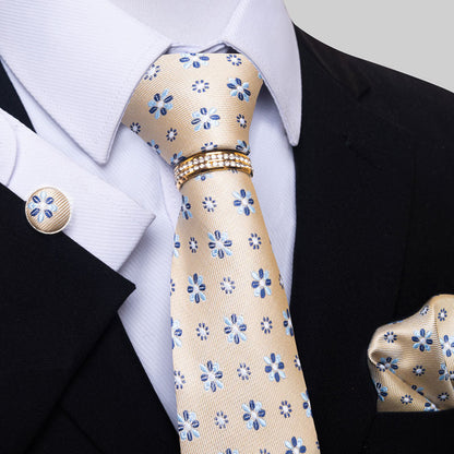 Multicolored striped floral men's tie with vibrant flower pattern and diagonal stripes