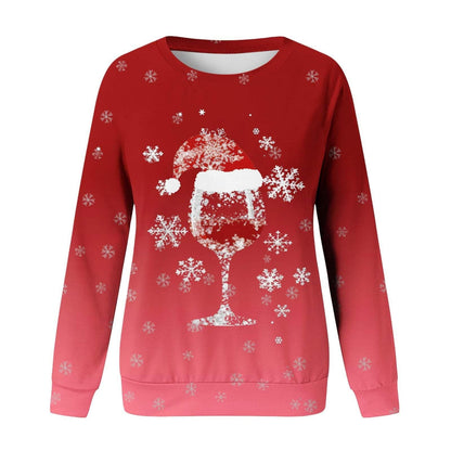 Women's round neck Christmas sweater with 3D digital print design, casual style