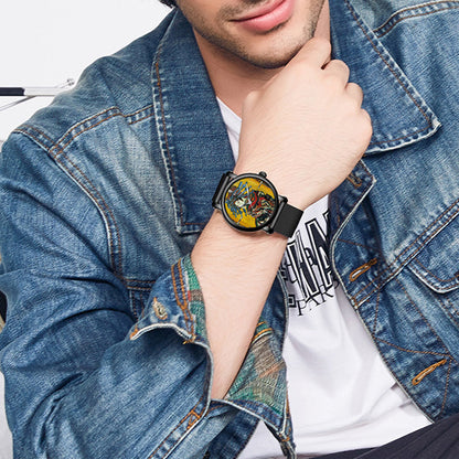 Van Gogh men's quartz wrist watch with 3D-printed design, black strap and detailed art-inspired dial