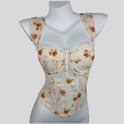 Apricot lace-trimmed underbust corset with slimming fit and spaghetti straps